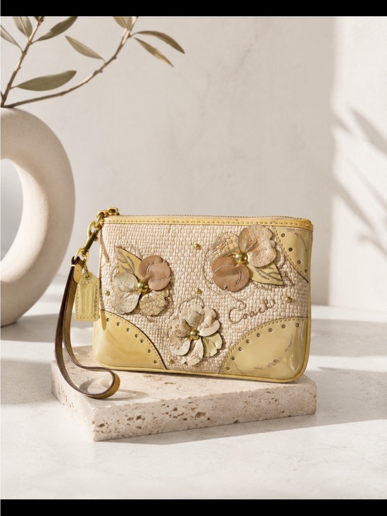 Coach Handbags - COACH, floral applique wristlet!